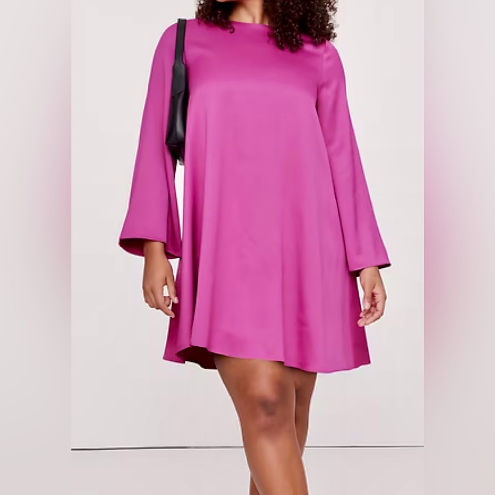 Banana Republic- Italian Satin Vibrant Pink Long Sleeve Mini Dress